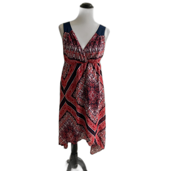 Motherhood Summer Dress Maternity Boho Handkerchief Hem Red Shear Lined SIZE PS - Picture 1 of 9